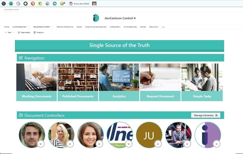 A screenshot of docCentrum interface